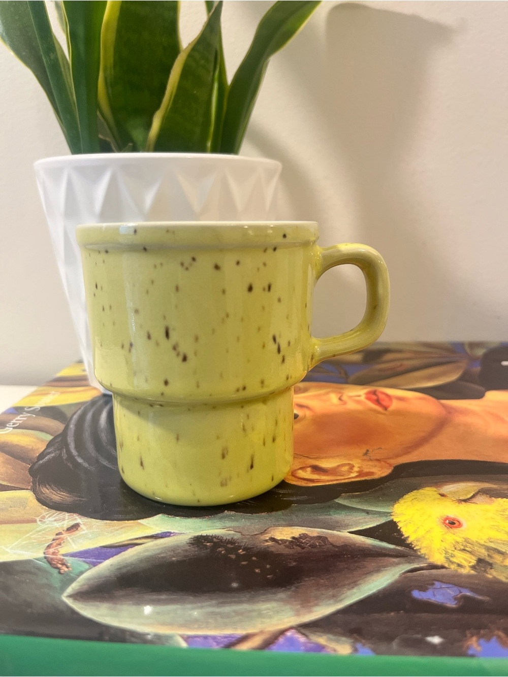 MCM Speckled Lemon yellow Ceramic Stackable Mug with Handle